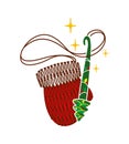 Mitten and hook. Crochet. Logo. Christmas card. Vector