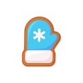 Mitten shaped Christmas gingerbread cookies with blue icing decoration. Vector illustration