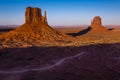 The Mittens, Buttes in Monument Valley at sunrise, Arizona and Utah, USA Royalty Free Stock Photo