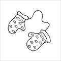 Cute mittens with hearts. Hand drawn Christmas sketches in doodle style. Isolated vector object on a white background.