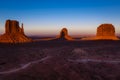 The Mittens, three buttes in Monument Valley at sunrise, Arizona and Utah, USA Royalty Free Stock Photo
