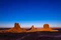 The Mittens, three buttes in Monument Valley at sunrise, Arizona and Utah, USA Royalty Free Stock Photo