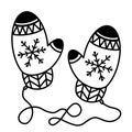 Mittens vector icon. Hand-drawn illustration isolated on white background. Two mittens on a rope. Warm knitted accessories Royalty Free Stock Photo