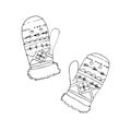 Mittens on white. Liner illustration on white