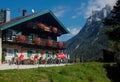 MITTENWALD, GERMANY - September 19, 2019: German guesthouse in Bavarian Alps Royalty Free Stock Photo