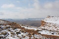 Mitzpe Ramon next to the crater Machtesh Ramon covered in snow Royalty Free Stock Photo