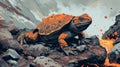 A mive armored amphibian crawls along the rocky bottom of the thermal vent its tough scales protecting it from the