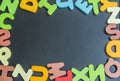 Mix Alphabet colorful wooden word on black board Royalty Free Stock Photo