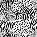 Mix animal skin prints, tiger, leopard, jaguar seamless pattern vector design