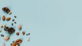 Mix of assorted nuts and seeds arranged on a pastel blue background Generative AI Royalty Free Stock Photo