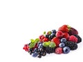 Mix berries and fruits isolated on a white. Ripe blueberries, blackberries, currants, strawberries and raspberries. Berries and fr Royalty Free Stock Photo