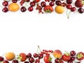 Mix berries isolated on a white. Ripe apricots, red currants, cherries and strawberries. Berries and fruits with copy space for te Royalty Free Stock Photo