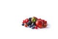 Mix berries isolated on a white. Ripe blueberries, blackberries, currants and strawberries. Berries and fruits with copy space for Royalty Free Stock Photo