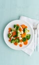 Mix of boiled vegetables. Broccoli, carrots, cauliflower. Steamed vegetables for dietary low-calorie diet. FODMAP, dash diet, Royalty Free Stock Photo