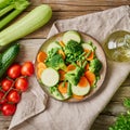 Mix of boiled vegetables, steam vegetables for dietary low-calorie diet. Broccoli, carrots, cauliflower, top view Royalty Free Stock Photo