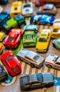 Mix of branded toy cars in soft focus