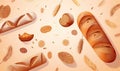 A mix of bread assortments and sheafs of wheat on display Creating using generative AI tools Royalty Free Stock Photo