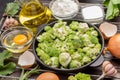 Mix broccoli and Brussels sprouts in pan Royalty Free Stock Photo