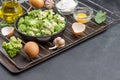 Mix broccoli and Brussels sprouts in pan Royalty Free Stock Photo