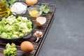 Mix broccoli and Brussels sprouts in pan Royalty Free Stock Photo