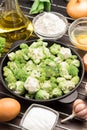 Mix broccoli and Brussels sprouts in pan Royalty Free Stock Photo