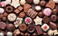 Mix of chocolate candies of different design with top view