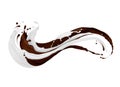 Mix of chocolate and milk splashes isolated on white background