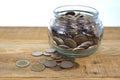 Mix coins and seed in clear bottle on white background,Business investment growth concept Royalty Free Stock Photo