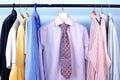 Mix color Shirt and Tie on Hangers Royalty Free Stock Photo