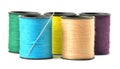 Mix of colored thread spool with needle isolated on white background Royalty Free Stock Photo