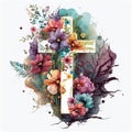 Blooming Belief Watercolor Flower Cross in a Spectrum of Colors - Generative AI Royalty Free Stock Photo