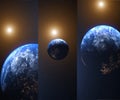 Mix of 3D rendering The Planet Earth, World with sun. Realistic Hiqh quality 3 vertical illustration