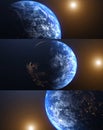 Mix of 3D rendering The Planet Earth, World with sun. Realistic Hiqh quality 3 vertical illustration