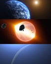 Mix of 3D rendering The Planet Earth, World with sun. Realistic Hiqh quality 3 vertical illustration