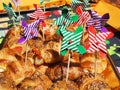 Mix of delicious appetizers small brioches made of puff pastry