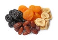 Mix of different dried fruits isolated on white, top view Royalty Free Stock Photo