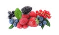 Mix of different fresh berries isolated, top view Royalty Free Stock Photo