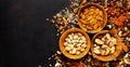 mix of different nuts and dried fruits Royalty Free Stock Photo