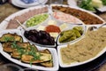 Mix of different snacks and appetizers. Tapas bar Royalty Free Stock Photo