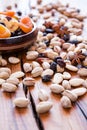 Mix of dried fruits and nuts in backlit Royalty Free Stock Photo