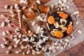 Mix of dried fruits and nuts seen from above Royalty Free Stock Photo