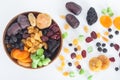Mix of dried fruits on white