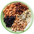 Mix of dried nuts with fruits Royalty Free Stock Photo