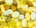 Mix of Drugs and food supplements pills macro Royalty Free Stock Photo