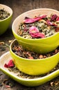 Mix of dry green and flower tea Royalty Free Stock Photo