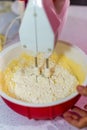 Mix flour and eggs to make cake