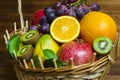 Mix of fresh fruits on wicker bascket Royalty Free Stock Photo