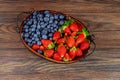 Mix of fresh healthy vith blackberries and strawberries a basket Royalty Free Stock Photo