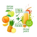 Mix Of Fresh Juice Cocktail Logo Natural Food Farm Products Concept