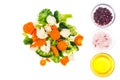 Mix of frozen summer vegetables in heap isolated on white background Royalty Free Stock Photo